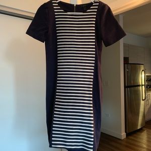 J. Crew navy striped cotton shirt sleeve dress